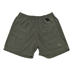 Mens Athletic Shorts Large Green Cargo Gym Workout Stretch Polyester